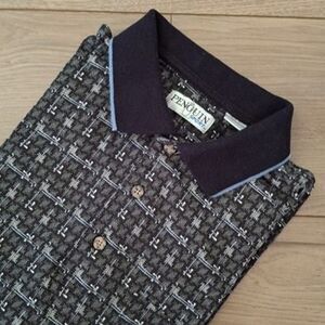 Vintage Penguin Sport All over Print Polo Shirt, Men's Large, 100% Cotton